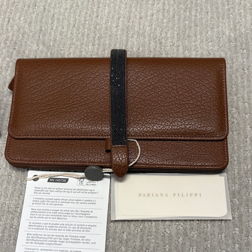 NWT Fabiana Filippi Brown Leather Clutch Wallet - Picture 2 of 7